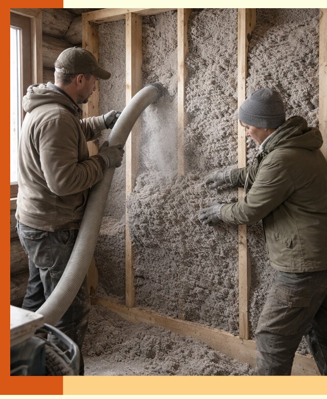 Утепление бревенчатого дома эковатой в Орске